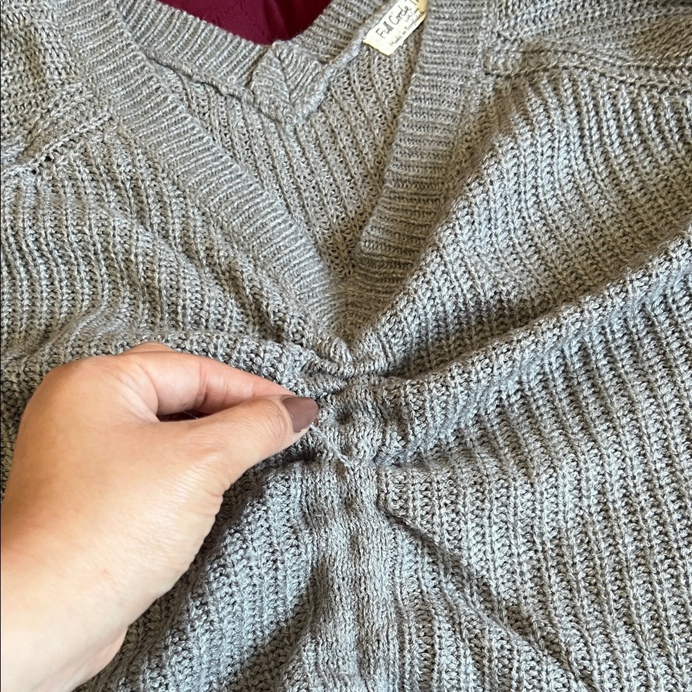 V-Neck Drawstring Ribbed Women's Sweater - Geay - Picture 3 of 5